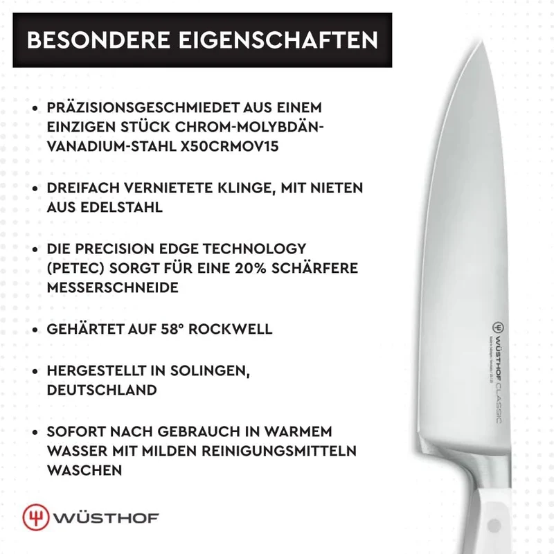 WÜSTHOF Classic White Messerblock mit 6 Artikeln 6-teilig, inkl. Santoku, 6-teilig, inkl. Santoku
