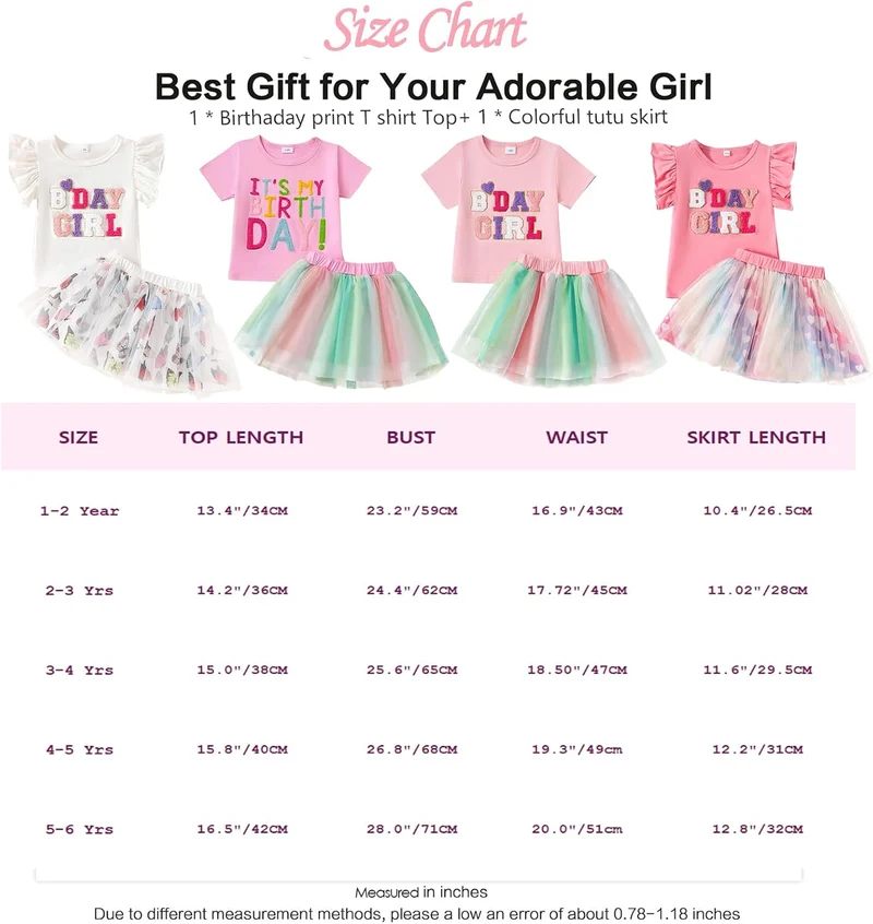 Kleinkind Baby Mädchen Geburtstag Outfit Birthday Girl Buchstabenstickerei T-Shirt Tutu Tüllrock Set