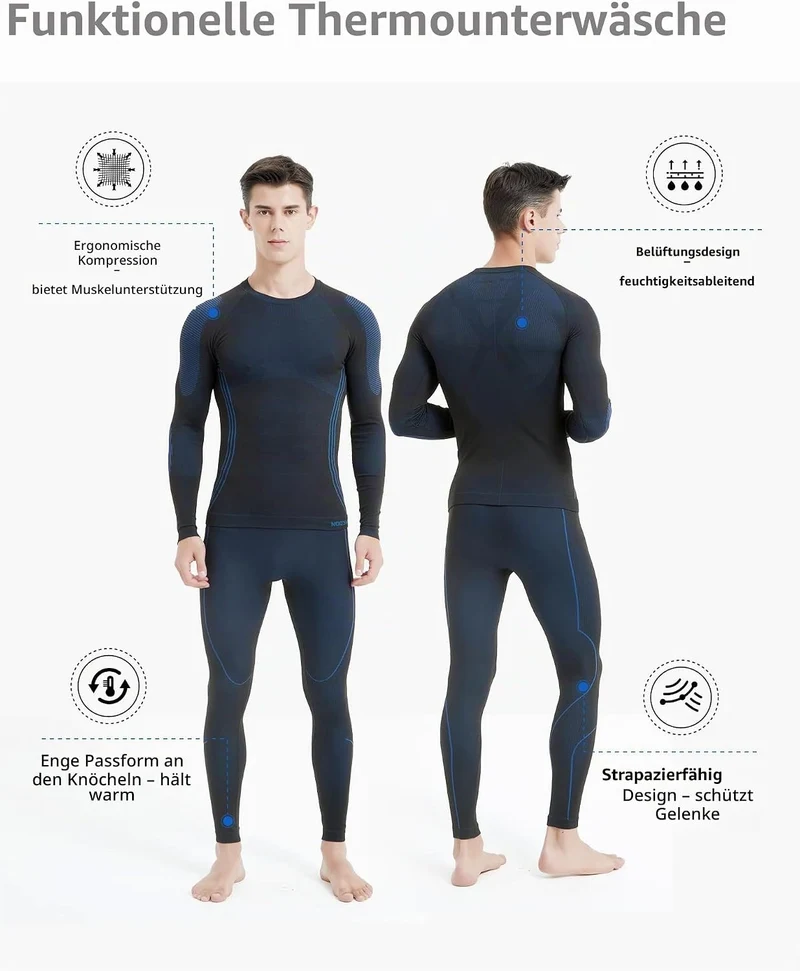 NOOYME Thermounterwäsche Herren Warm Atmungsaktiv Flexibel Skiunterwäsche Weich Thermo Unterwäsche M