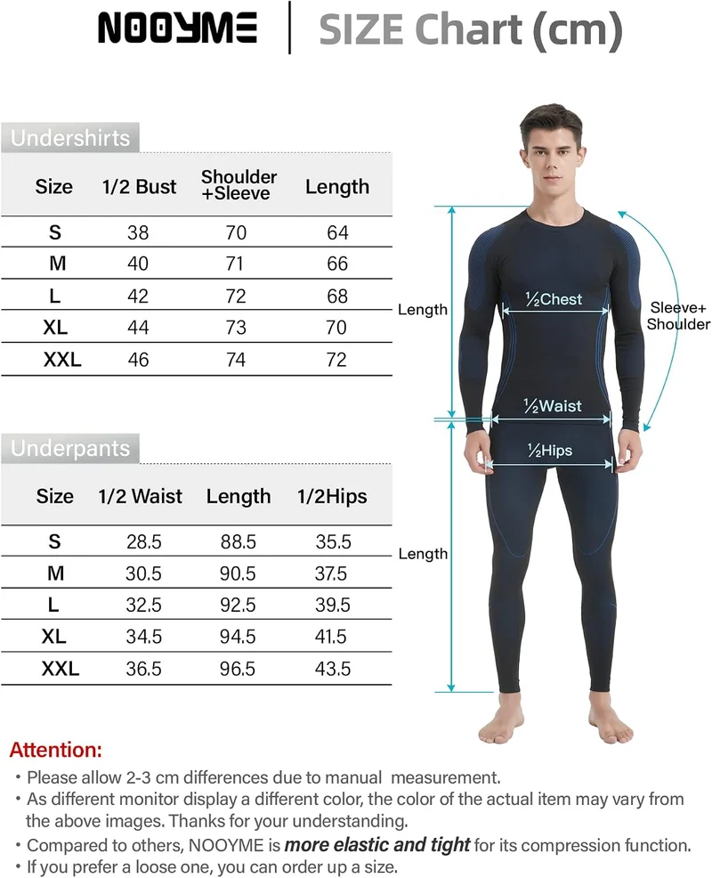 NOOYME Thermounterwäsche Herren Warm Atmungsaktiv Flexibel Skiunterwäsche Weich Thermo Unterwäsche M