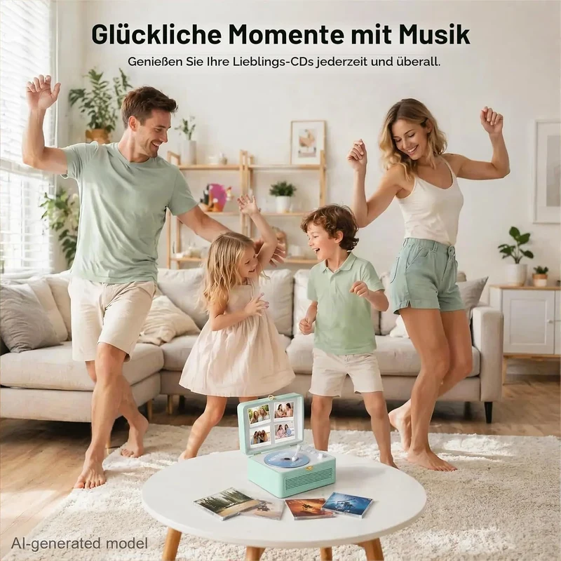 Gueray Tragbarer Bluetooth CD-Player mit Lautsprechern 3600mAh Wiederaufladbarer Vintage CD Spieler