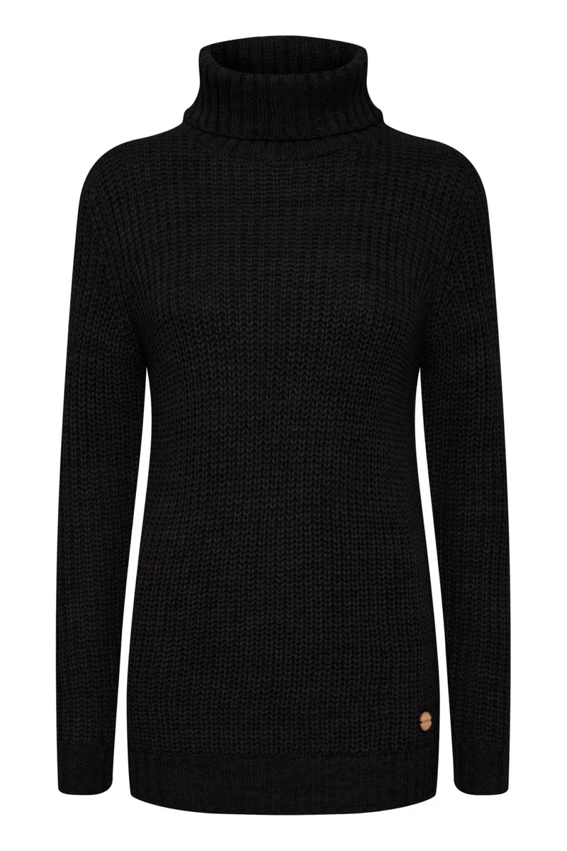 OXMO OXNanna Strickpullover Damen Grobstrickpullover Pullover mit Rollkragen Regular Fit L Black (19