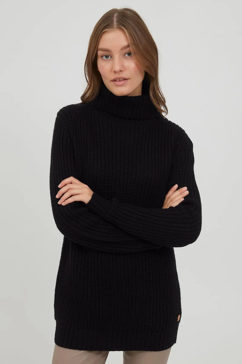 OXMO OXNanna Strickpullover Damen Grobstrickpullover Pullover mit Rollkragen Regular Fit L Black (19