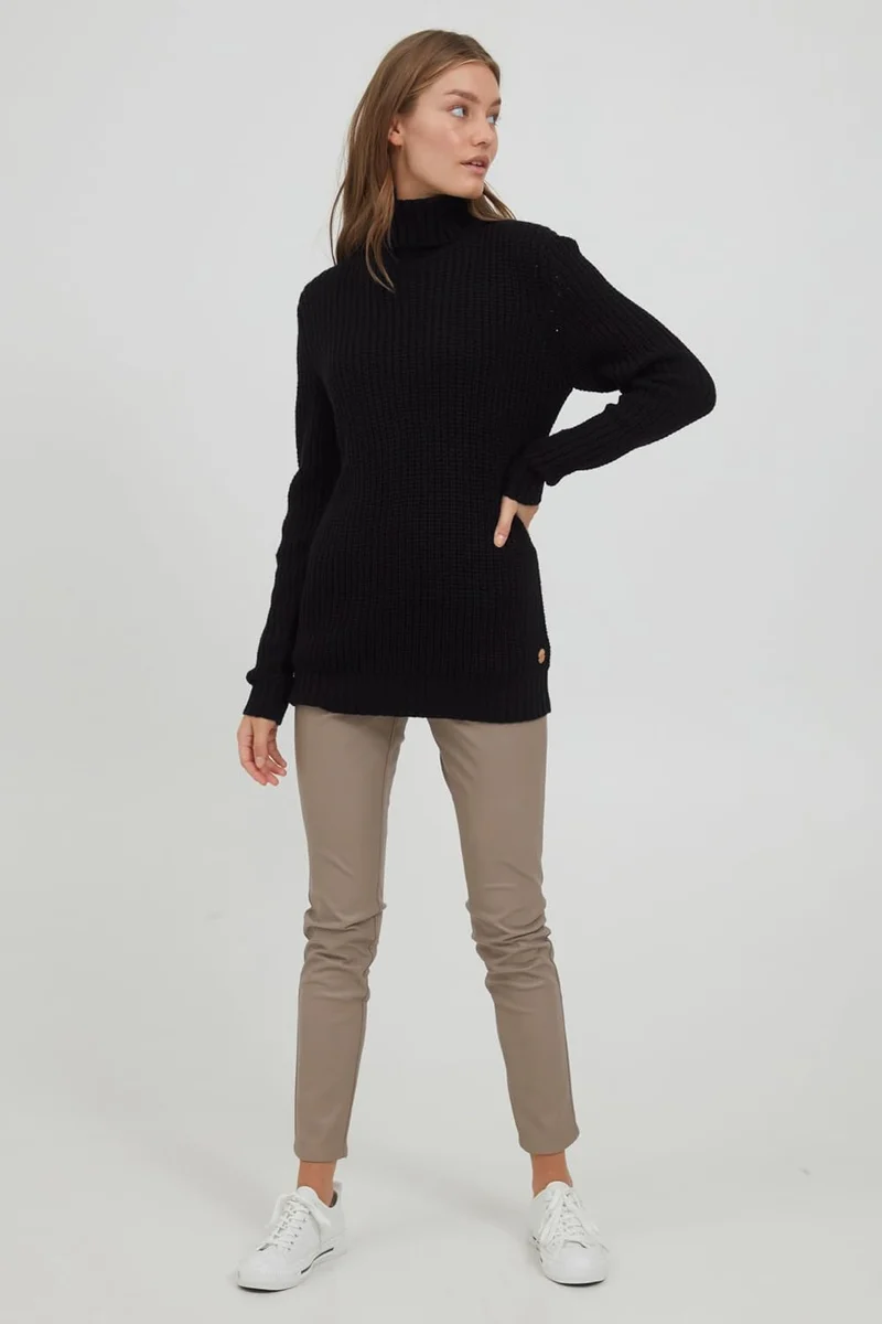 OXMO OXNanna Strickpullover Damen Grobstrickpullover Pullover mit Rollkragen Regular Fit L Black (19