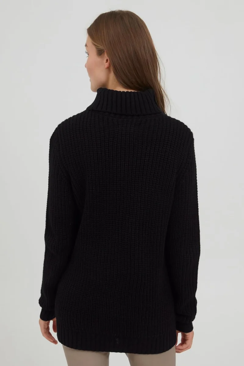 OXMO OXNanna Strickpullover Damen Grobstrickpullover Pullover mit Rollkragen Regular Fit L Black (19