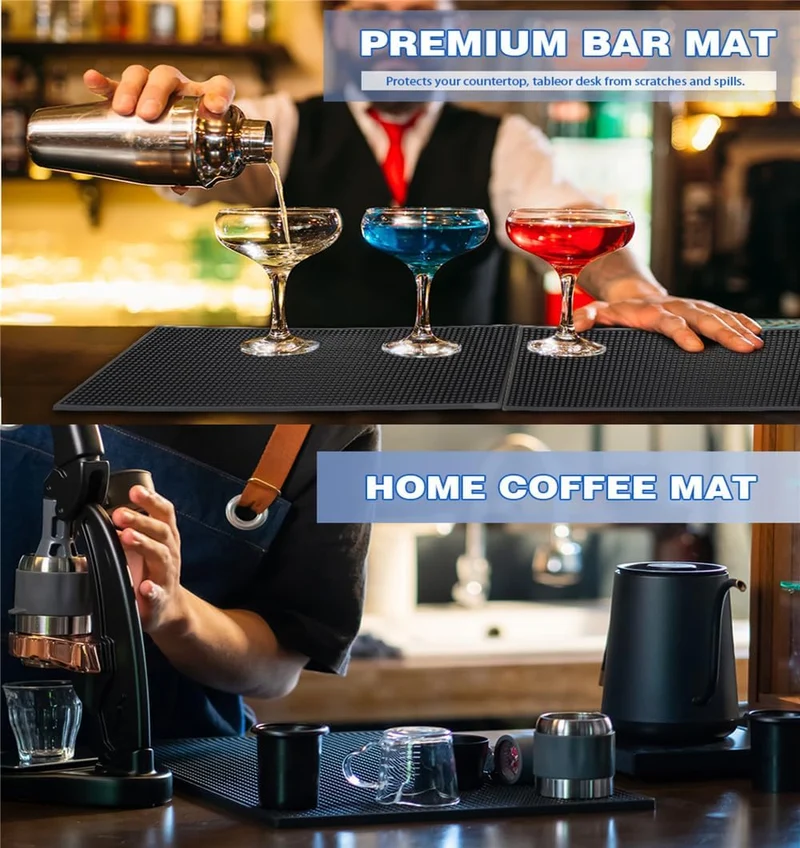 Bar-Matte für Cocktail- und Kaffee-Bar, Set mit 4 rutschfesten flexiblen Gummi-Bar-Service-Auslauf-M