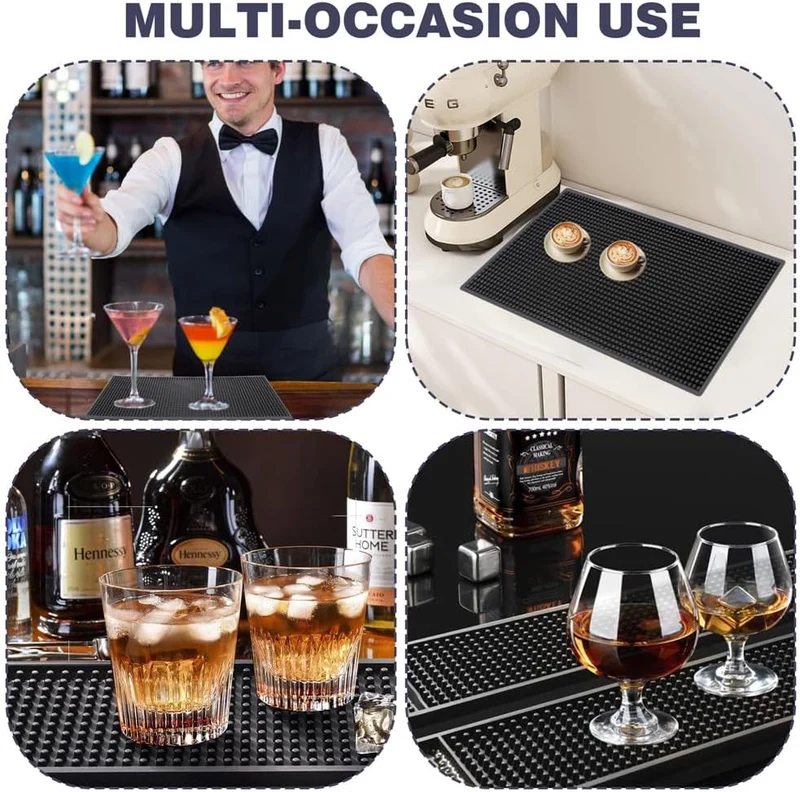 Bar-Matte für Cocktail- und Kaffee-Bar, Set mit 4 rutschfesten flexiblen Gummi-Bar-Service-Auslauf-M