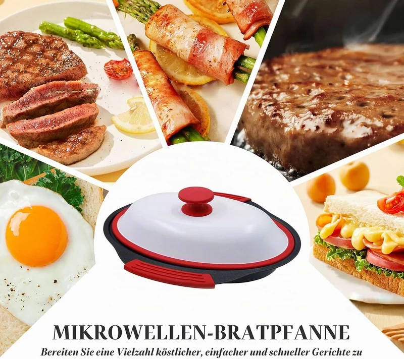 Mikrowellen-Grillpfanne, Mikrowellen-Speckkocher mit Abdeckung, Crisper und Grillkäsebereiter, spülm