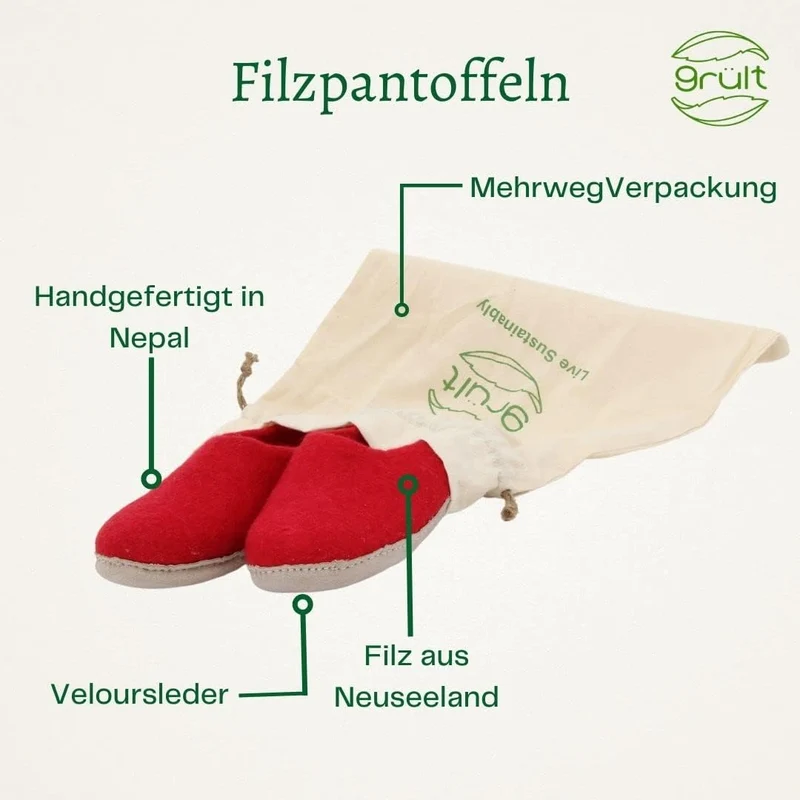 Filzpantoffeln aus Wolle, Hausschuhe für Damen & Herren, Kuschelig & Cozy, Premiumqualität, Rutschfe