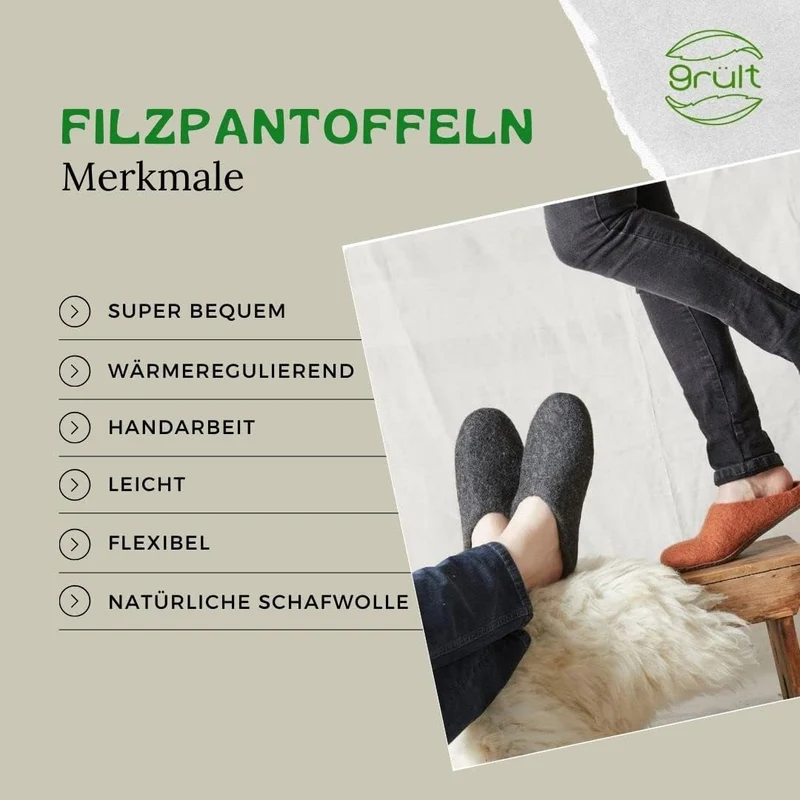 Filzpantoffeln aus Wolle, Hausschuhe für Damen & Herren, Kuschelig & Cozy, Premiumqualität, Rutschfe