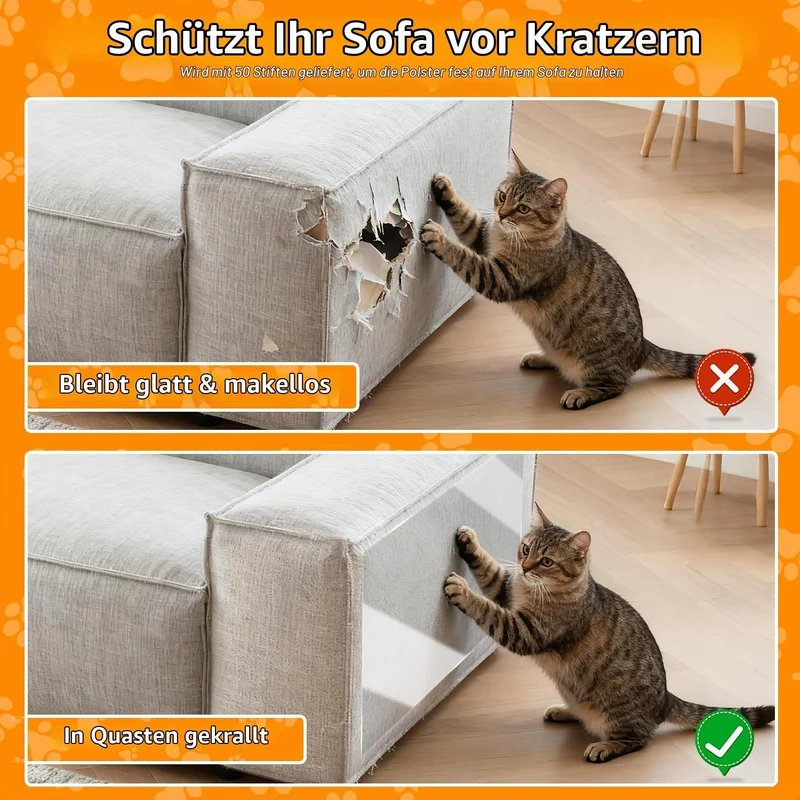 Kratzschutz Sofa Katze, 5.0m x 40cm Transparent Kratzfolie Katzen Selbstklebend, Katzen Kratzschutz