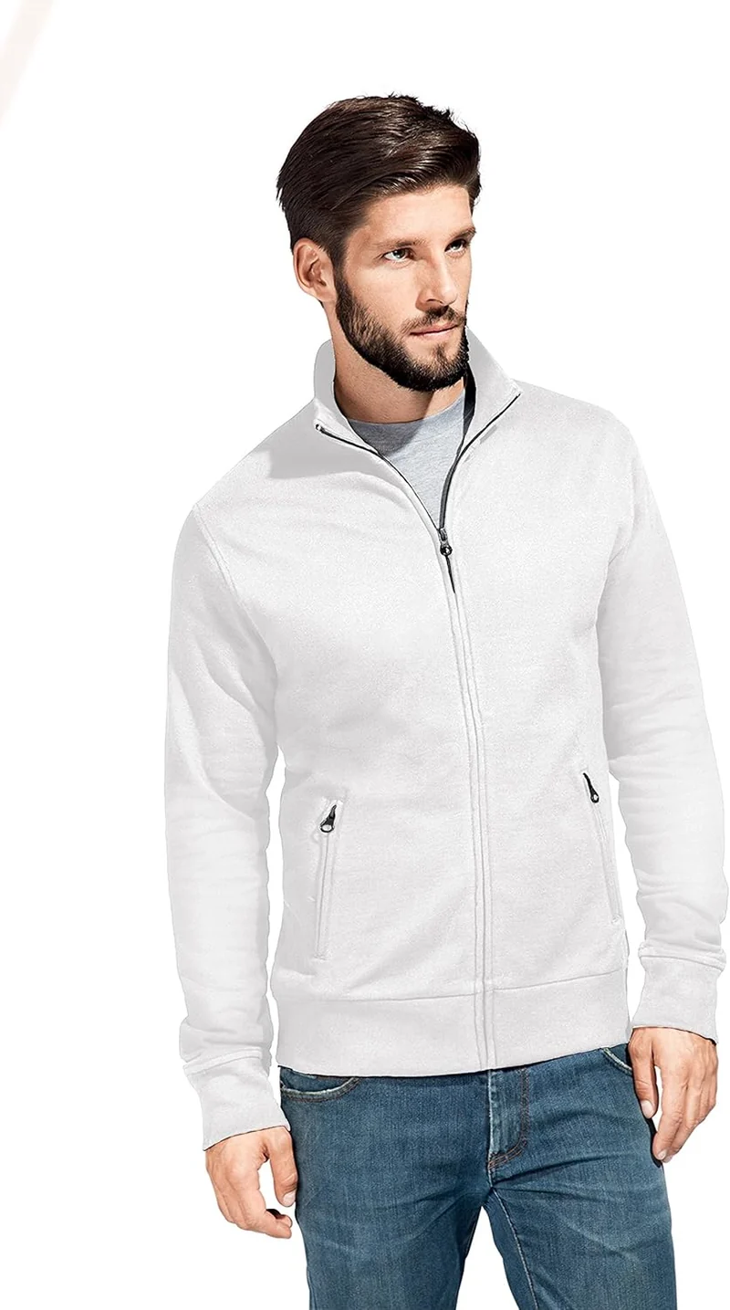 Stehkragen Zip Jacke Herren, Weiss, XL Weiss XL, Weiß XL