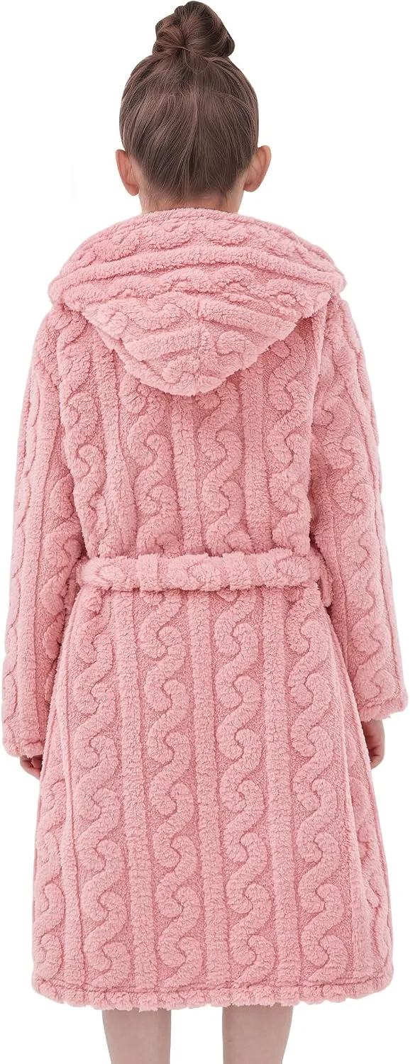JiAmy Mädchen Bademantel Kapuzen Fleece Warmes Weiches Kinder Badekleid Fuzzy Frottee-Robe 4-14 Jahr