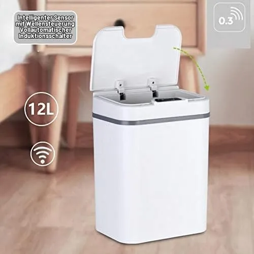 Automatischer Mülleimer Berührungsloser Infrarot-Bewegungssensor-Mülleimer 12L (Weiss), Weiß