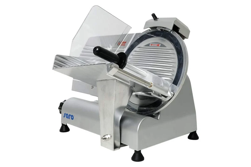 SARO Aufschnittmaschine – Ø 300 mm Klinge – Schnittstärke 0–13 mm – Mit Messerschärfer – Leichtmetal
