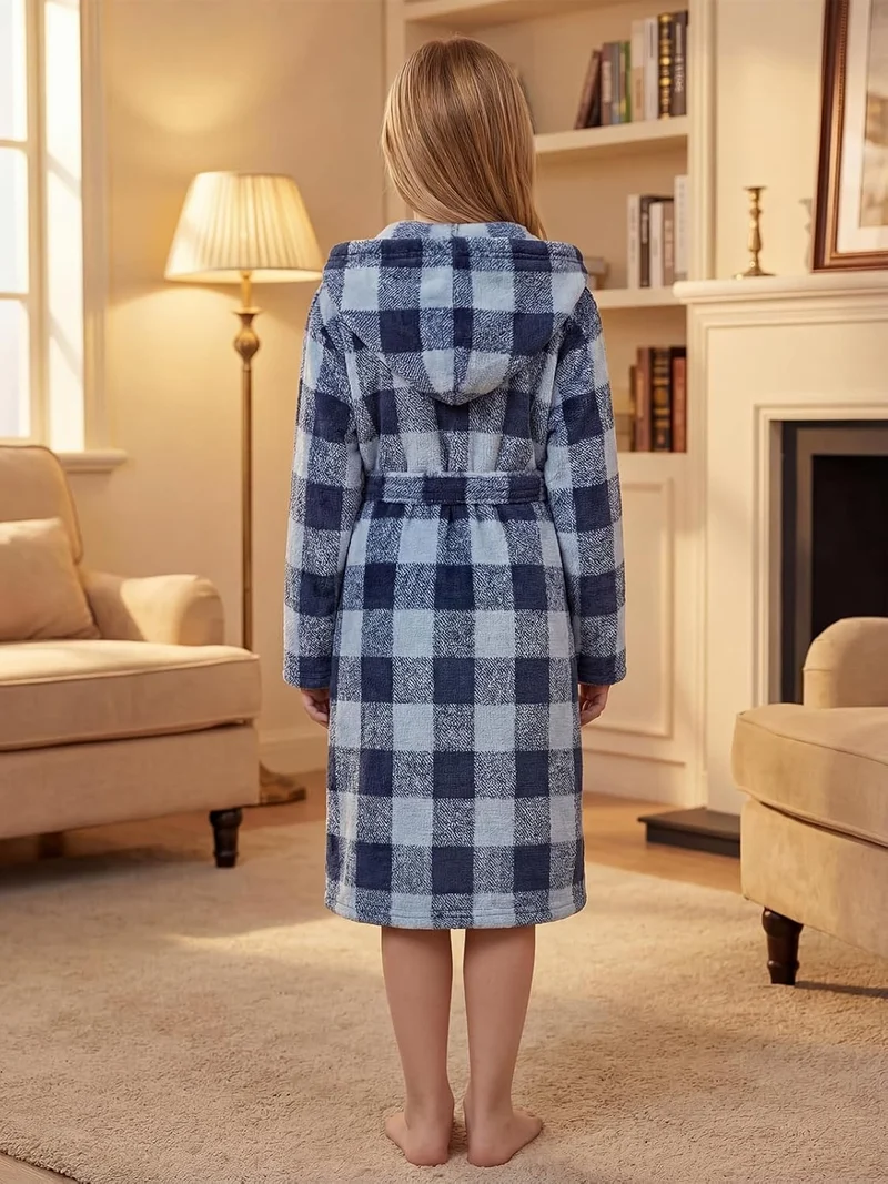 JiAmy Kapuzen Bademantel für Mädchen Flauschiger Fleece Plüsch Langer Schlafmantel Kinder Grau 7-9 J