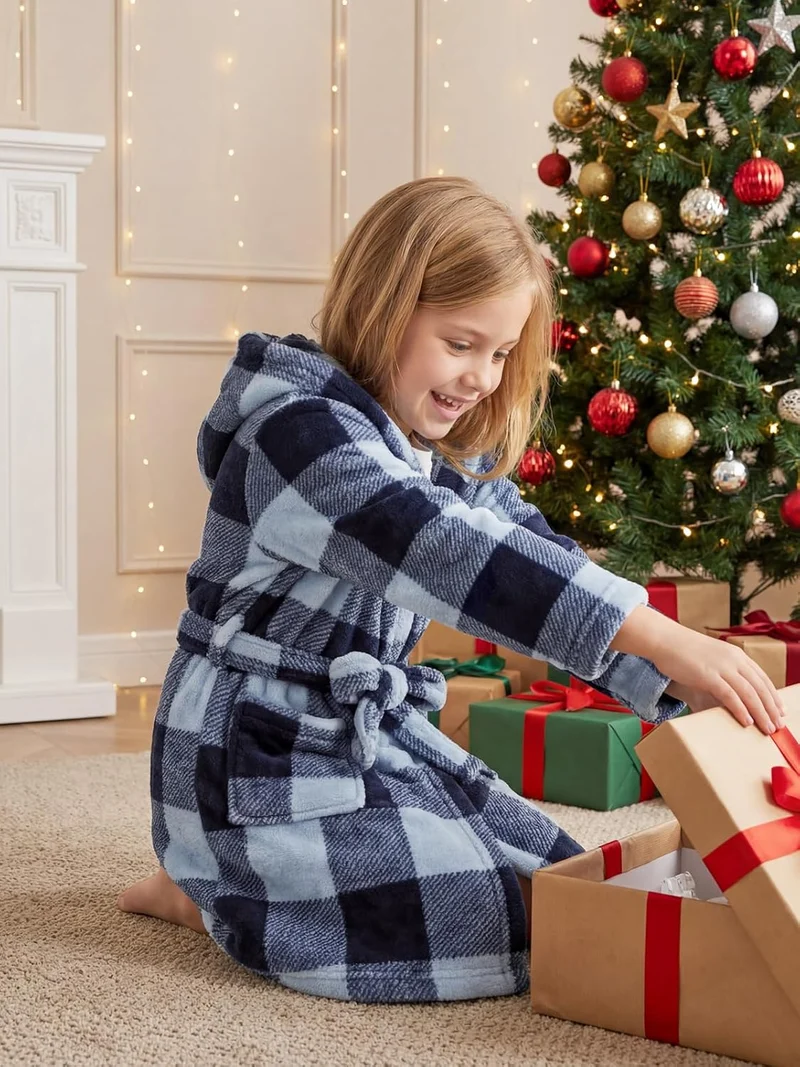 JiAmy Kapuzen Bademantel für Mädchen Flauschiger Fleece Plüsch Langer Schlafmantel Kinder Grau 7-9 J