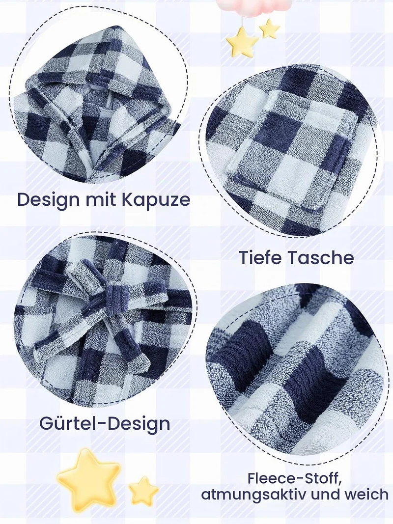 JiAmy Kapuzen Bademantel für Mädchen Flauschiger Fleece Plüsch Langer Schlafmantel Kinder Grau 7-9 J