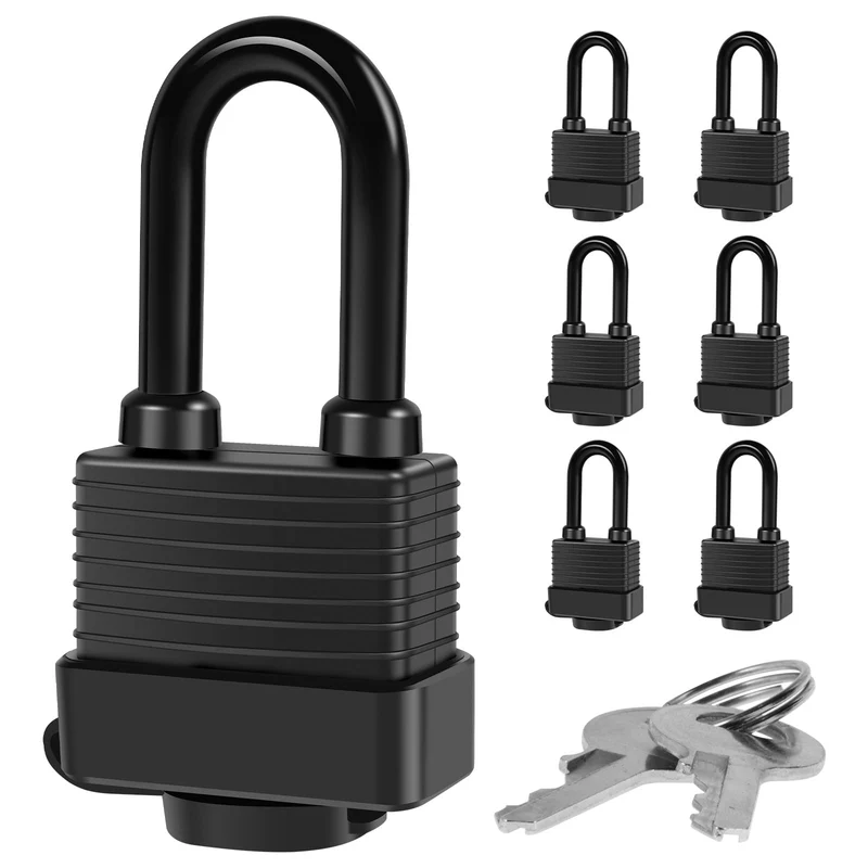 6 Stück Vorhängeschloss Messing Ultra wasserdicht mit PVC-Mantel 42 mm Robust Bügel 12 Schlüssel 4-P