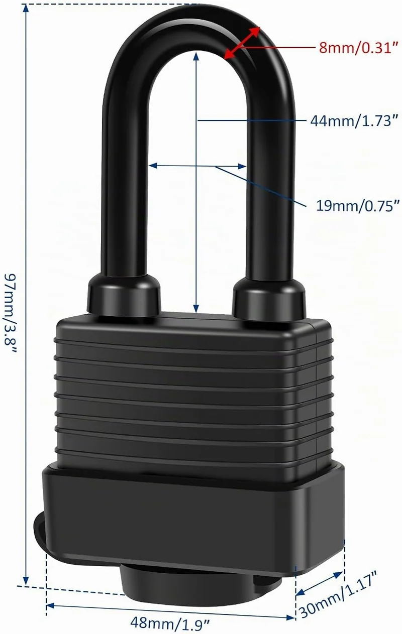 6 Stück Vorhängeschloss Messing Ultra wasserdicht mit PVC-Mantel 42 mm Robust Bügel 12 Schlüssel 4-P