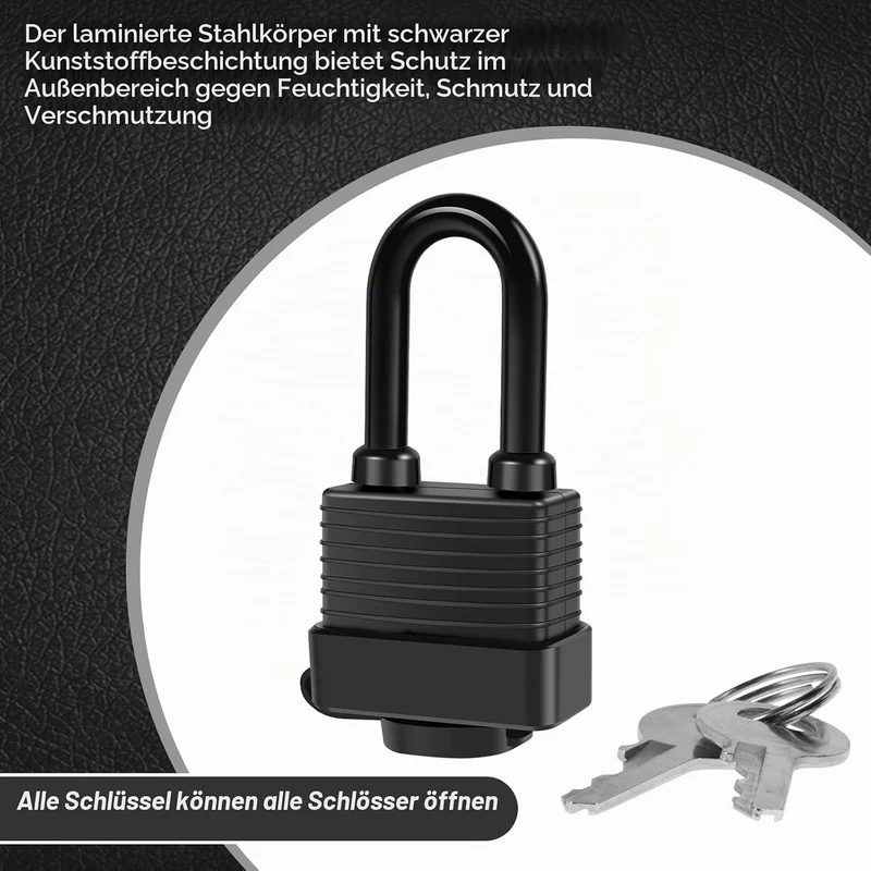 6 Stück Vorhängeschloss Messing Ultra wasserdicht mit PVC-Mantel 42 mm Robust Bügel 12 Schlüssel 4-P