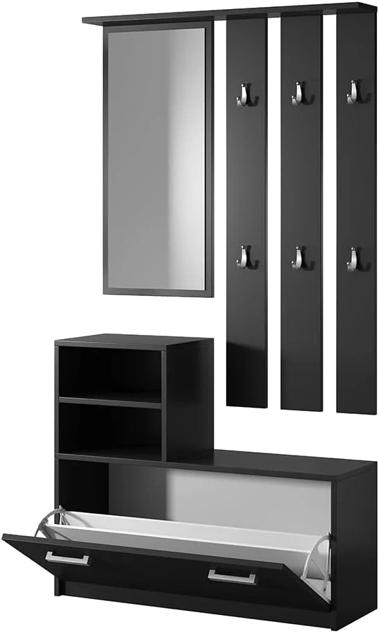 Selsey Yesfir – Reihe des Flur/Schuhschrank und Garderobenpaneel mit Kissen, Schwarz, 22.8 x 9.4 x 6