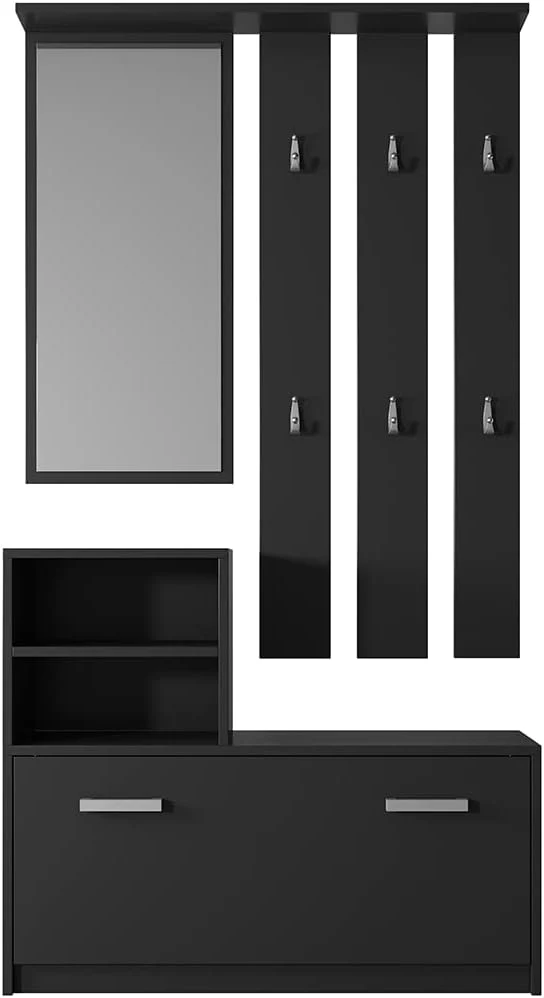Selsey Yesfir – Reihe des Flur/Schuhschrank und Garderobenpaneel mit Kissen, Schwarz, 22.8 x 9.4 x 6
