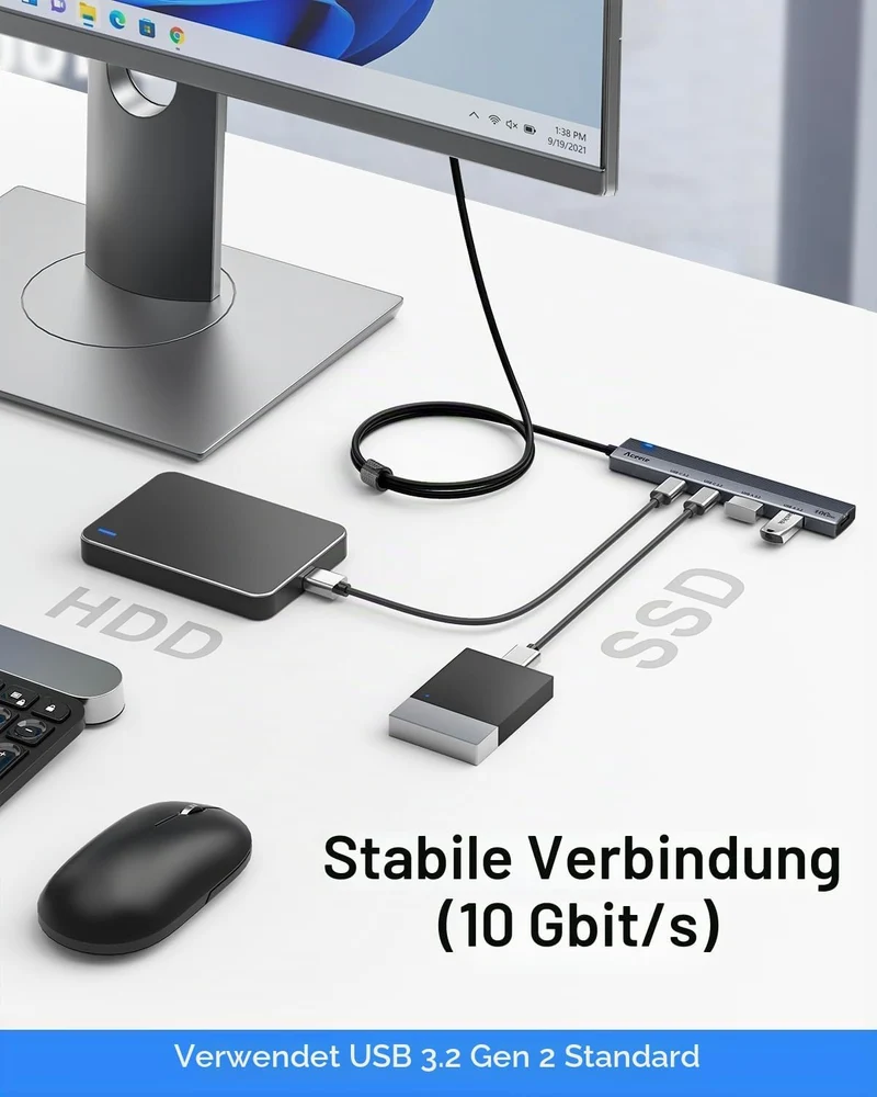 Aceele USB C Hub 10-Gbit/s mit 2 USB-A und 2 USBC-3.2-Anschlüssen, USB3.2 Gen 2 Verteiler mit 1 m Ve