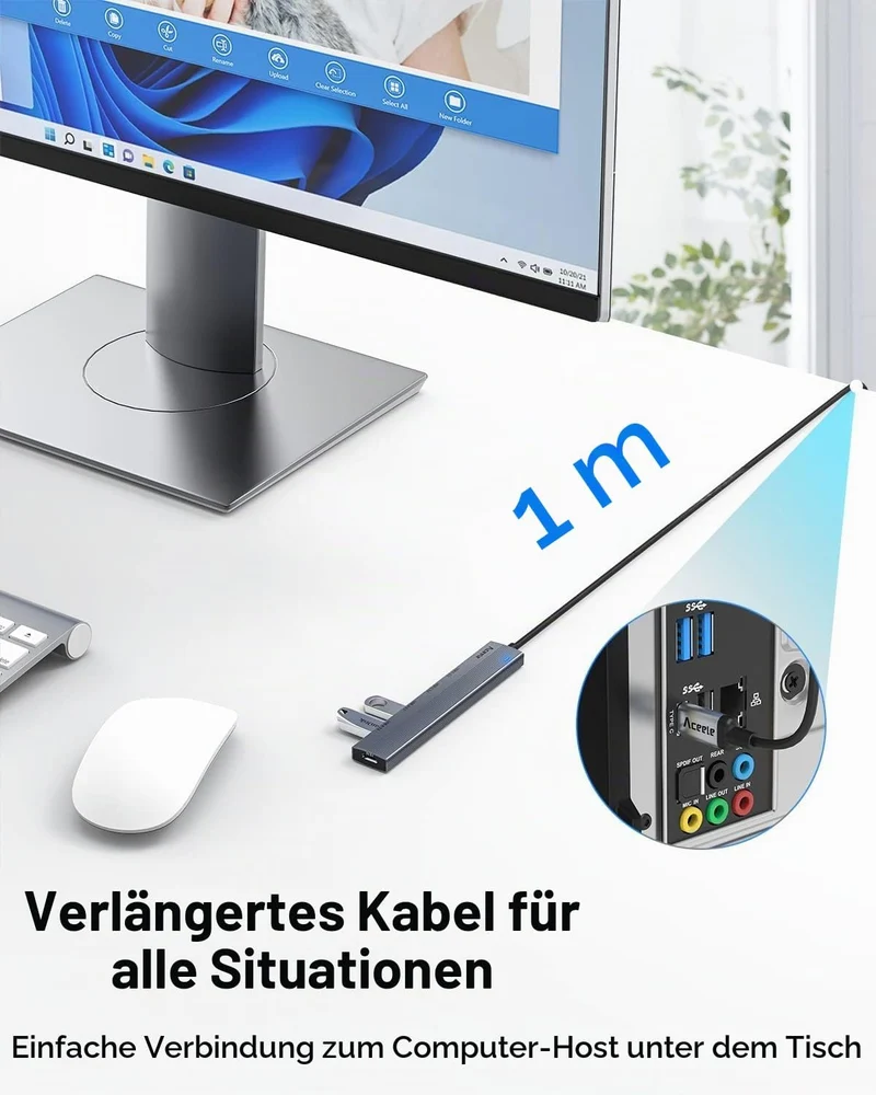 Aceele USB C Hub 10-Gbit/s mit 2 USB-A und 2 USBC-3.2-Anschlüssen, USB3.2 Gen 2 Verteiler mit 1 m Ve