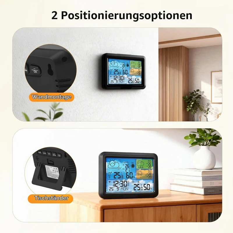 Wetterstation Wlan,Mit 3 Aussensensor & Wettervorhersage,Mit App Tuya Und Smartlife,Digital Farbdisp
