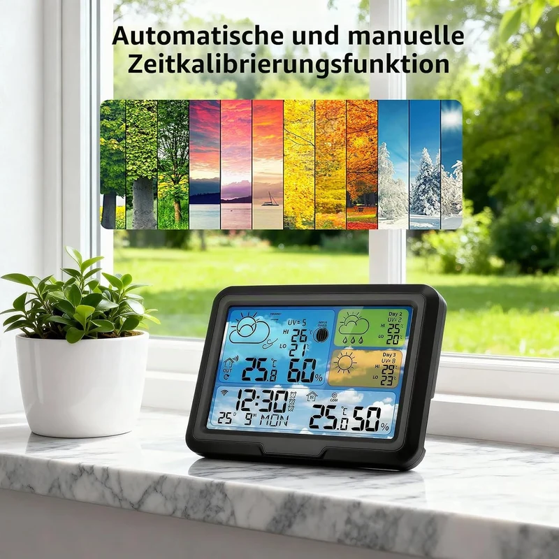 Wetterstation Wlan,Mit 3 Aussensensor & Wettervorhersage,Mit App Tuya Und Smartlife,Digital Farbdisp