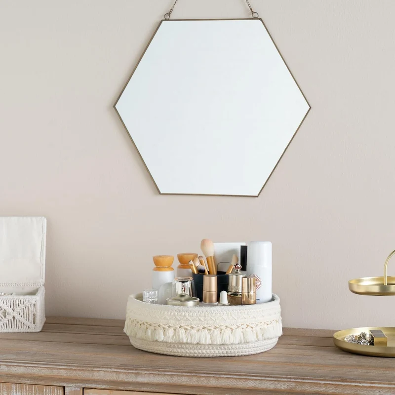 Mkono Make-up Halter Organizer Makrame Dekorativer Gewebter Seilkorb Boho Decor Kosmetik Schreibtisc