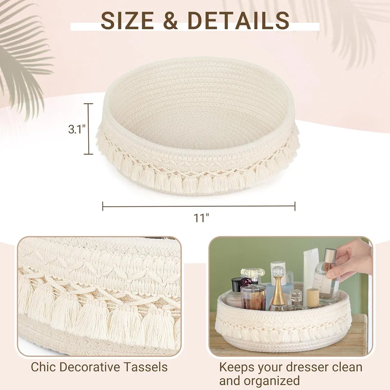 Mkono Make-up Halter Organizer Makrame Dekorativer Gewebter Seilkorb Boho Decor Kosmetik Schreibtisc