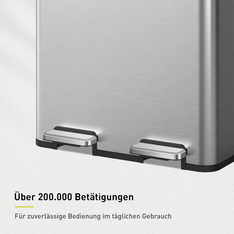 EKO Edison Mülleimer 2 Fächer, 2 x 30 l, Tretmülleimer Küche mit doppeltem Inneneimer, inkl. 20 Müll