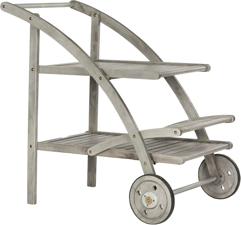 SAFAVIEH Outdoor Tea Trolley - 2 Tier, in Grey Wash and Beige Grau, Grau