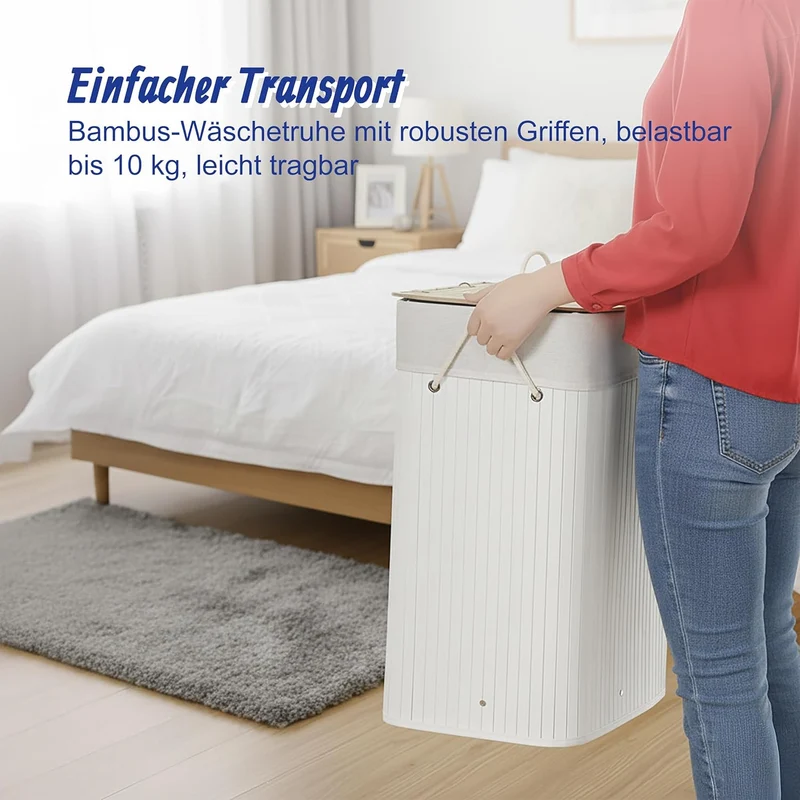 Relaxdays Wäschekorb mit Deckel, Bambus, 80 Liter, Faltbarer Wäschesammler, HxBxT: 60 x 40 x 30 cm,