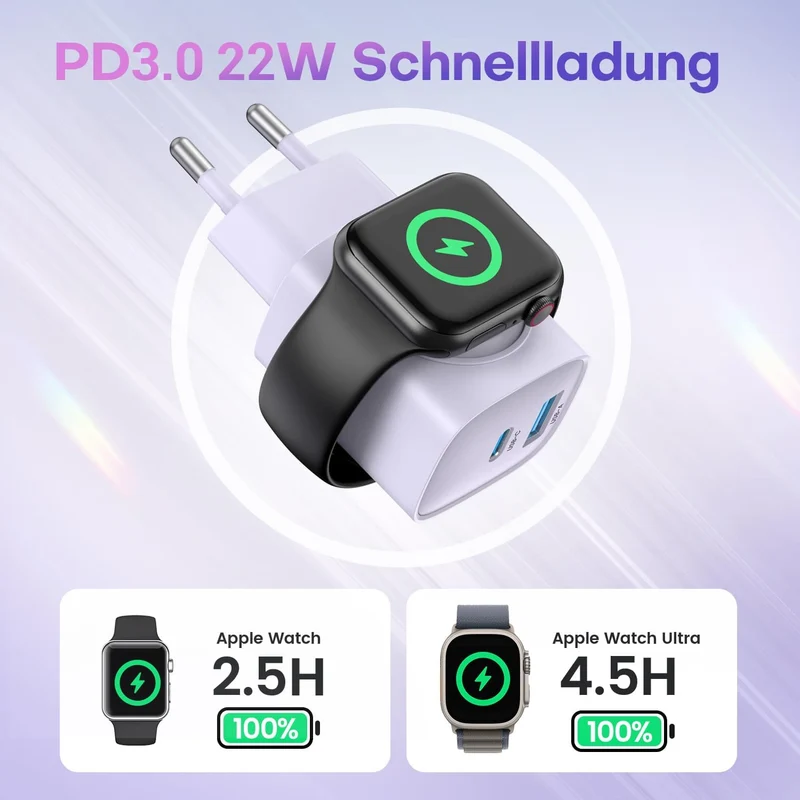 Apple Watch Ladegerät, 3-in-1 20W USB C iPhone Ladegerät PD 3,0 Schnellladegerät für Apple Watch 11/