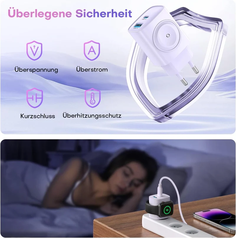 Apple Watch Ladegerät, 3-in-1 20W USB C iPhone Ladegerät PD 3,0 Schnellladegerät für Apple Watch 11/