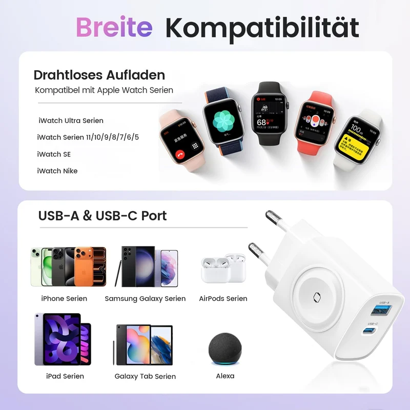 Apple Watch Ladegerät, 3-in-1 20W USB C iPhone Ladegerät PD 3,0 Schnellladegerät für Apple Watch 11/