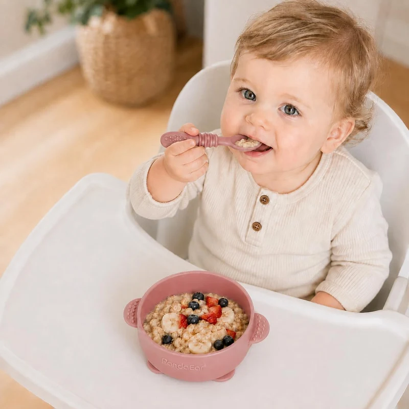 PandaEar 3 Pack Babysaugschalen &3 Babylöffel| Leckdichte Aufenthalts Silicon Food Bowl für Babys Ki