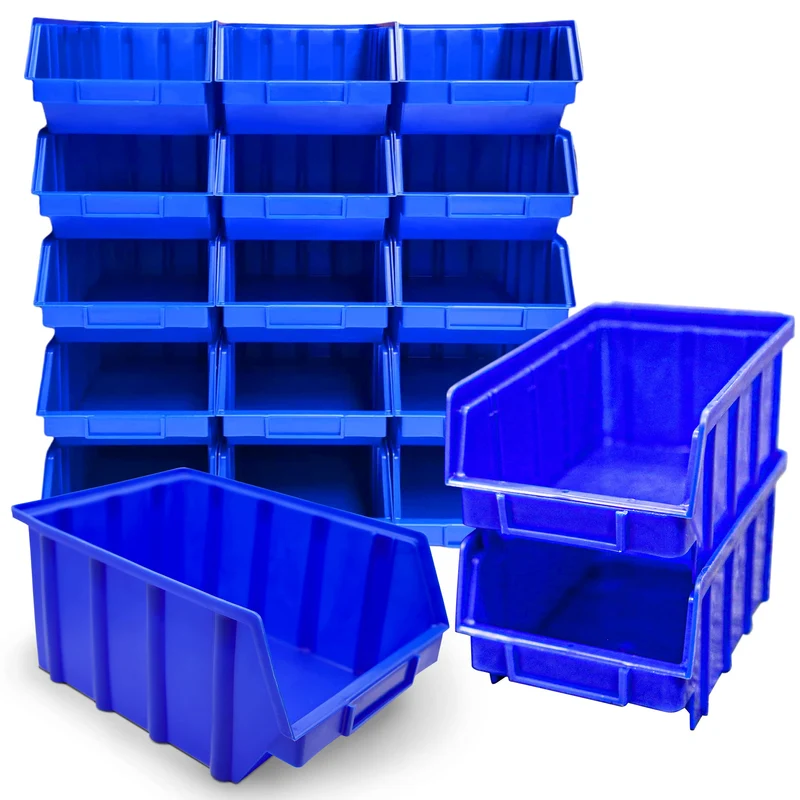 HSM 15 Stapelboxen Gr. 4 Stapelkästen Stapelkisten Sichtlagerkästen 340x222x157 mm (Blau, Polypropyl