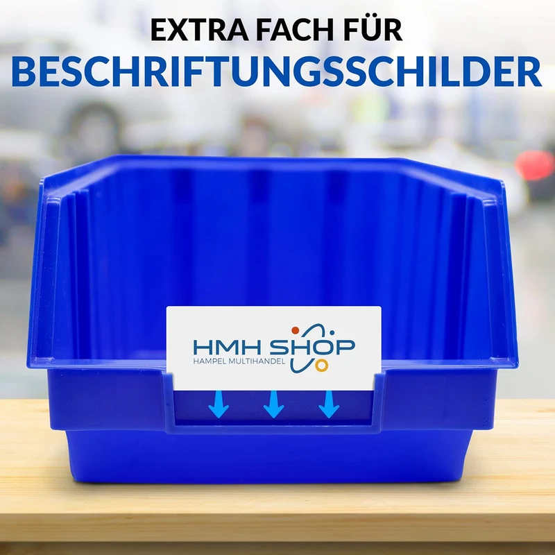 HSM 15 Stapelboxen Gr. 4 Stapelkästen Stapelkisten Sichtlagerkästen 340x222x157 mm (Blau, Polypropyl