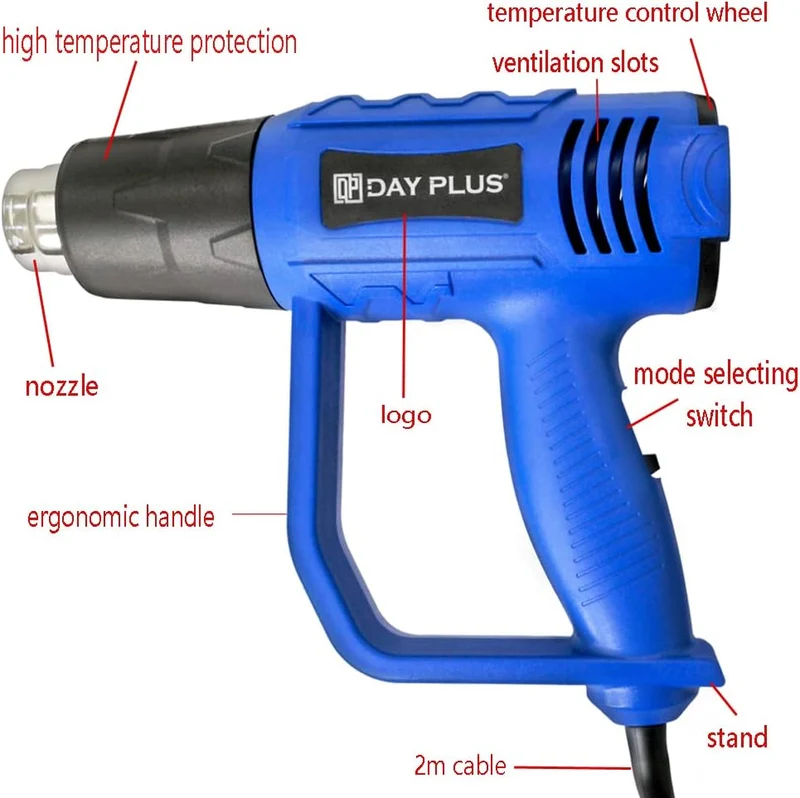 Power Tools 2000W Hot Air Heat Gun Dual-Temperature Paint Stripper Settings 4 Nozzles