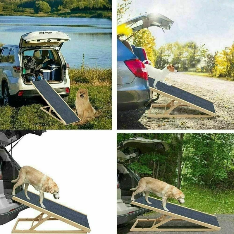 100 cm Hundeleiter Auffahrrampe für Haustiere mit Anti-rutsch Holz-Hunderampe für Haustieremit 4 Höh
