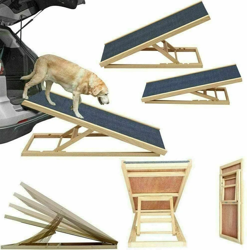 100 cm Hundeleiter Auffahrrampe für Haustiere mit Anti-rutsch Holz-Hunderampe für Haustieremit 4 Höh