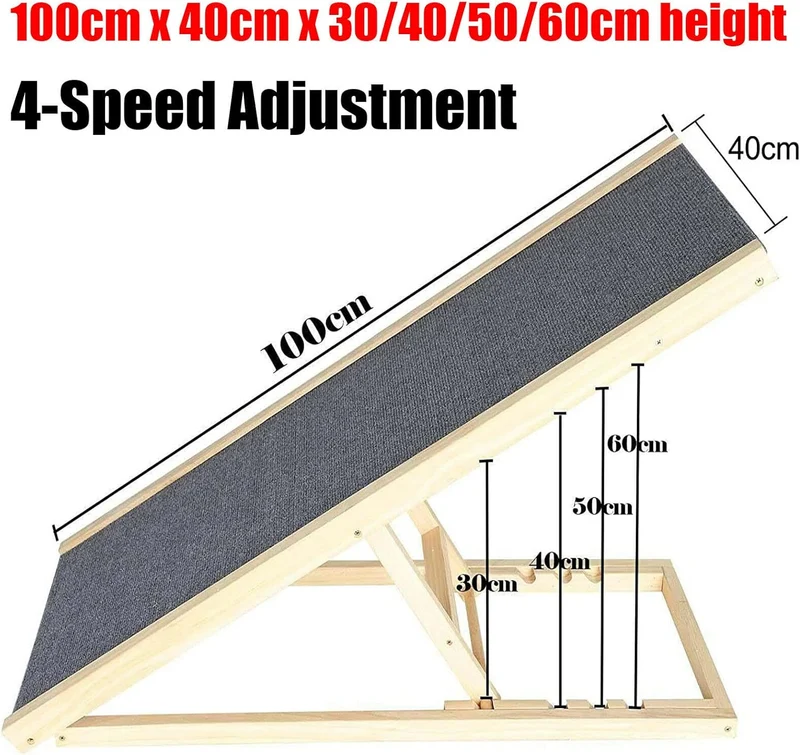 100 cm Hundeleiter Auffahrrampe für Haustiere mit Anti-rutsch Holz-Hunderampe für Haustieremit 4 Höh