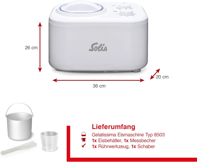 Solis Gelatissima Eismaschine (Typ 8503) – 1L Eiscreme Maschine für Zuhause, Frozen Yogurt & Sorbet