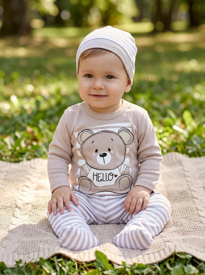 TupTam Baby Mädchen Jungen Bekleidungsset Langarmbody Hose Mütze mit Aufdruck Spruch 3 teilig 50 Ted