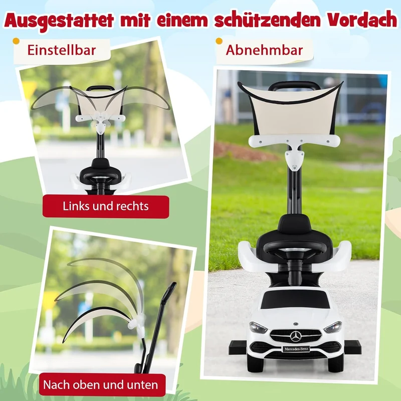 GOPLUS 3 in 1 Schiebeauto, Rutschauto Mercedes-Benz mit verstellbarem Verdeck und Stauraum unter dem