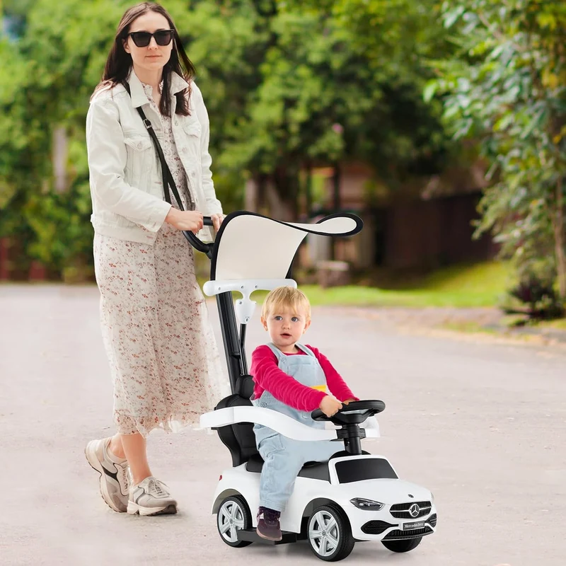 GOPLUS 3 in 1 Schiebeauto, Rutschauto Mercedes-Benz mit verstellbarem Verdeck und Stauraum unter dem